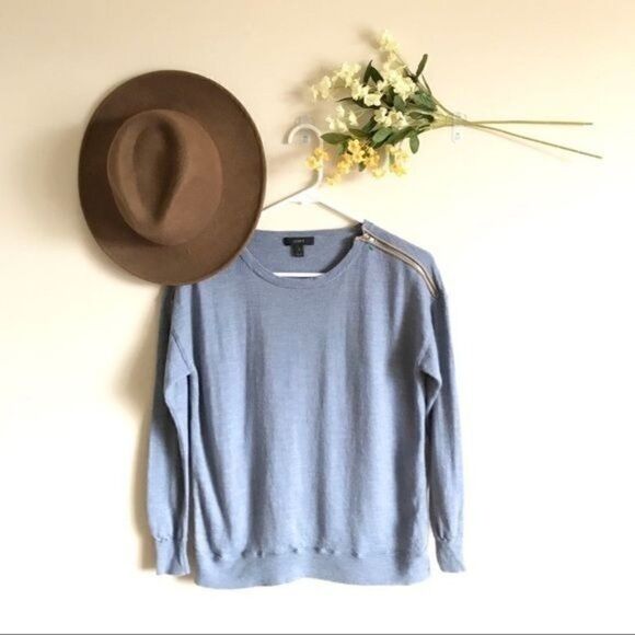 J. Crew Merino Wool Blue Zip Shoulder Sweater Sz S - Picture 2 of 6
